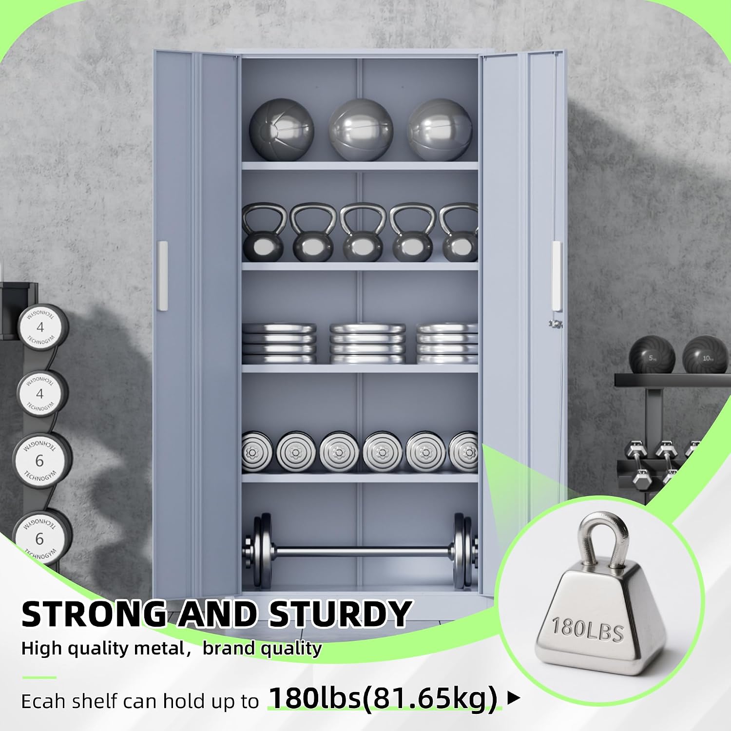 INTERGREAT Metal Storage Cabinet, 72' Locking Steel Cabinets with 2 Door and 4 Adjustable Shelves, Tall Metal Cabinet for Home Office, Garage, Warehouse,(Cement)