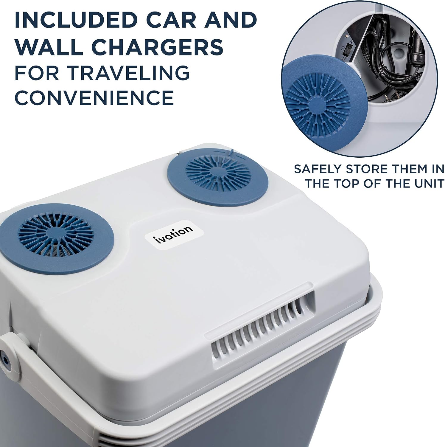 Ivation Electric Cooler & Warmer with Handle |27 Quart (25 L) Portable Thermoelectric Fridge For vehicles & Trucks| 110V AC Home Power Cord & 12V Car Adapter for Camping, Travel & Picnics