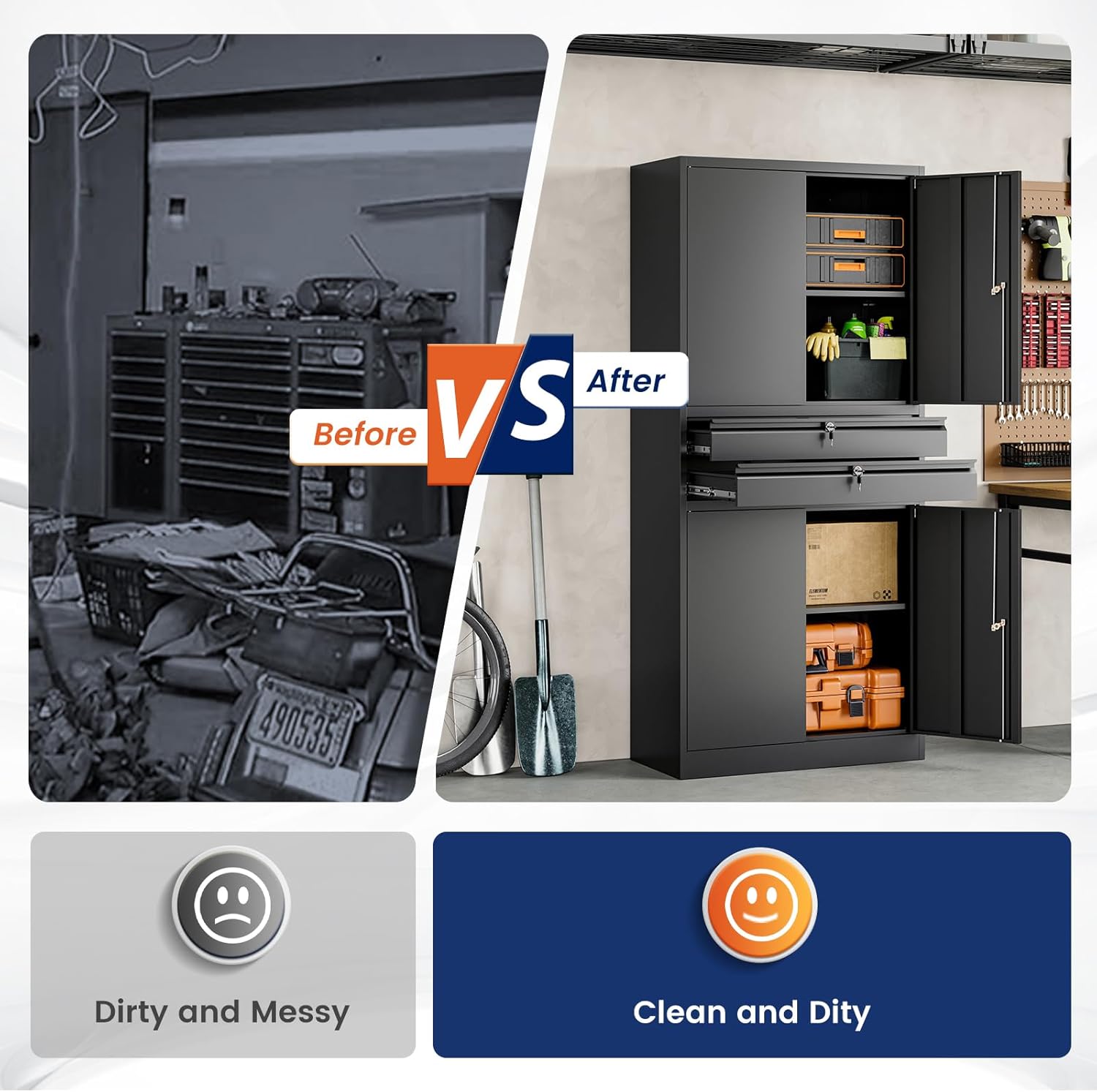 Yizosh Metal Garage Storage Cabinet with Locking Doors and Adjustable Shelves, 71' Tool Storage Cabinet with 2 Drawer for Garage,Warehouse