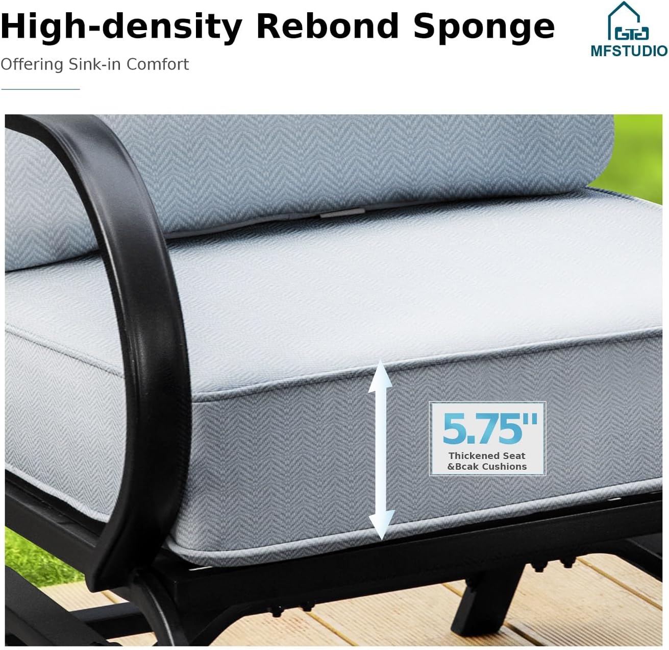 MFSTUDIO 5 Pieces Patio Conversation Sets, Outdoor Metal Furniture Sofas with 1 x 28 50,000 BTU Square Propane Gas Fire Pit Table and 4 x Steel Frame Patio Sofa Swivel Chairs with Grey Cushion