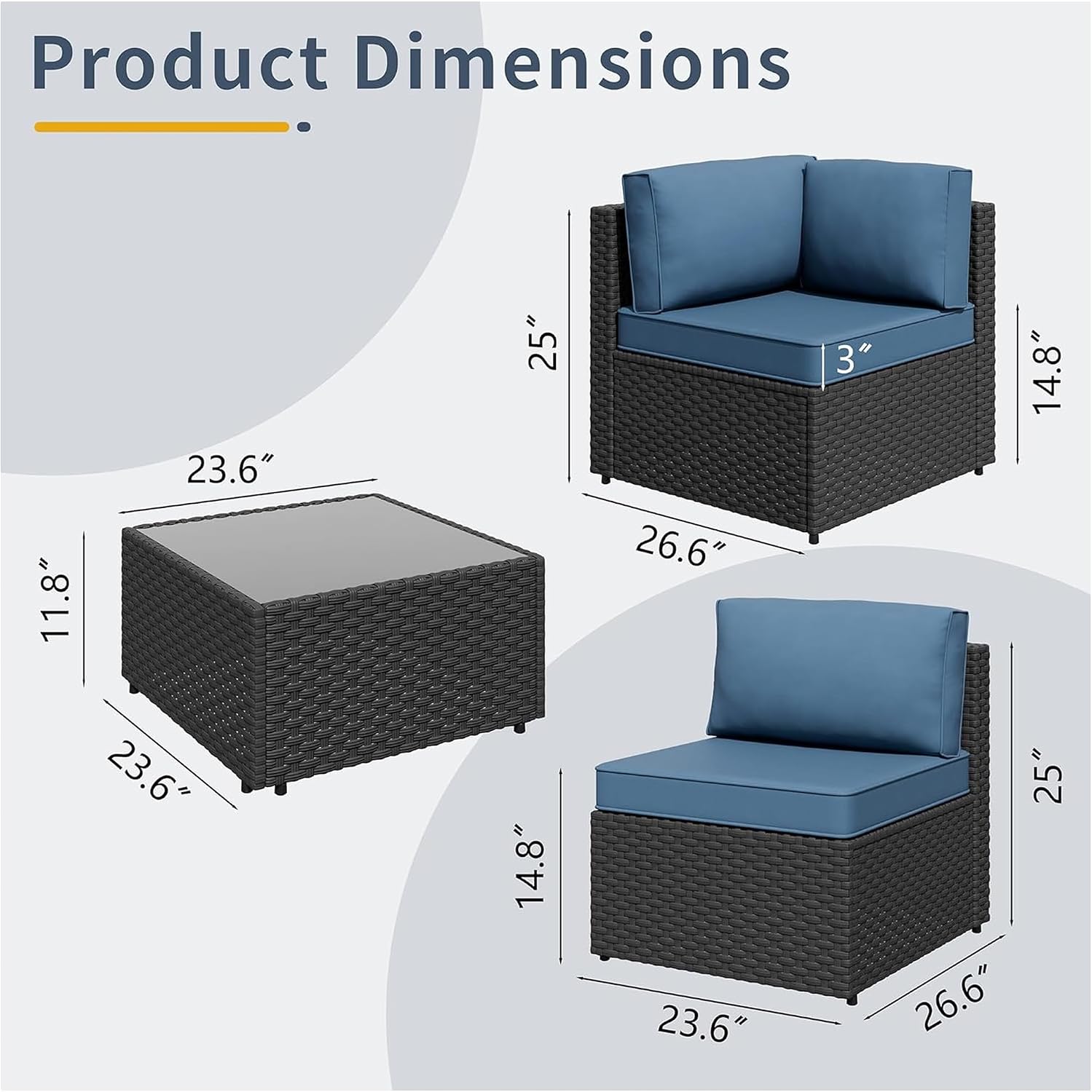 5pcs Patio Outdoor Furniture Sets Conversation Set, Low Back All-Weather Rattan Sectional Sofa with Tea Table&Washable Couch Cushions, Patio Furniture Sets (Black Rattan)