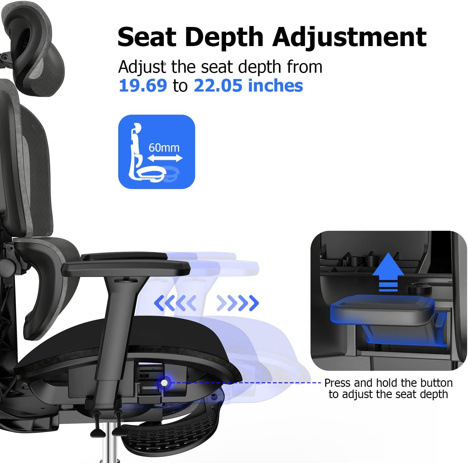 PatioMage Ergonomic Office Chair with Footrest, Big and Tall Desk Chair with Adjustable Lumbar Support, Seat Depth & 3D Armrests, High Back Mesh Computer Chair for Home Office, Black