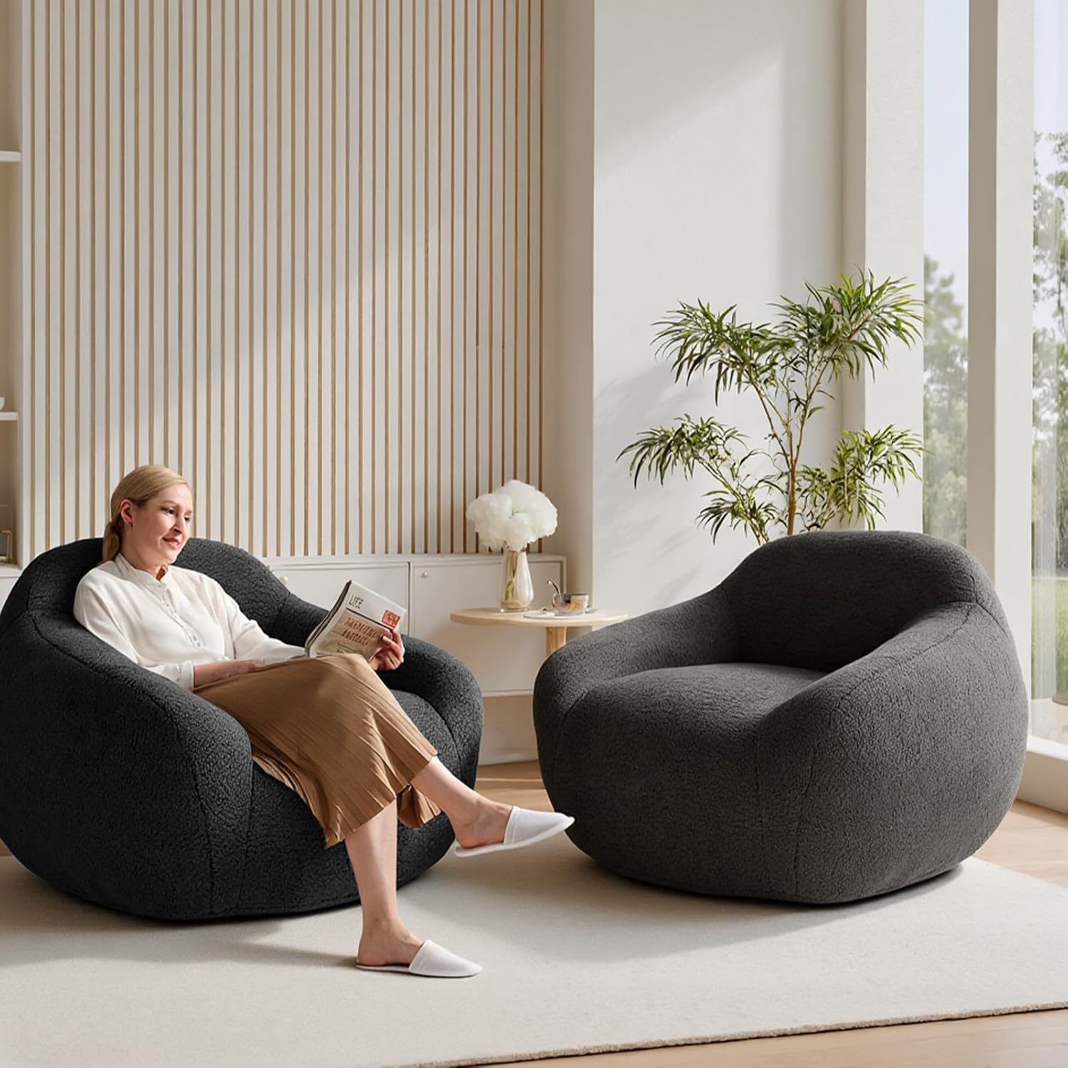 Large Bean Bag Chairs, Gaming Bean Bag Chairs for Adults and Kids, Giant Bean Bag Chair Oversized Beanbag Couch Big Lazy Sofa Lounge Chair with Armrest for Living Room/Bedroom (Dark Gray, Single)