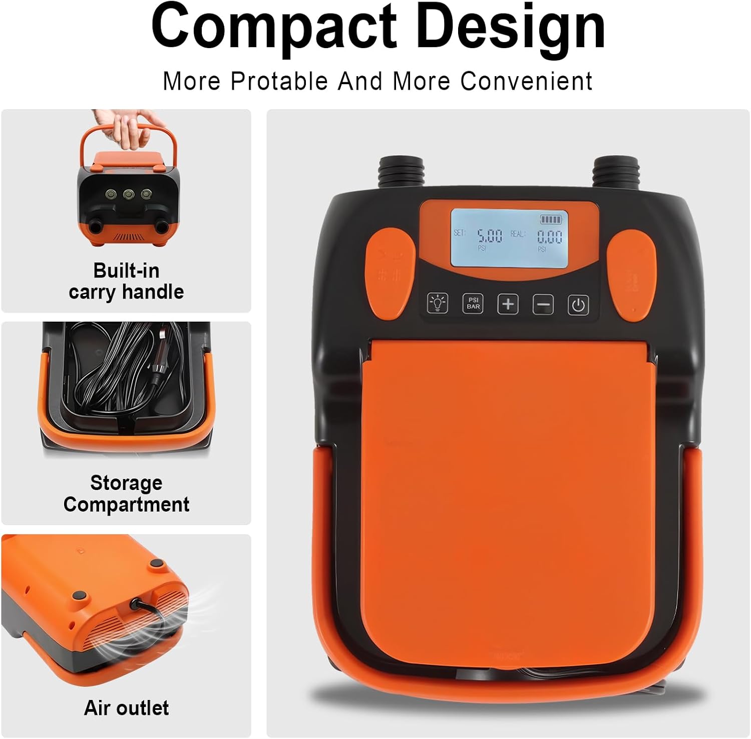 Rechargeable Paddle Board Pump - 16PSI Electric Portable SUP Pump with Battery, Portable Air Pump for Inflatable Tents, Paddle Boards, Kayaks with Inflate and Deflate Function