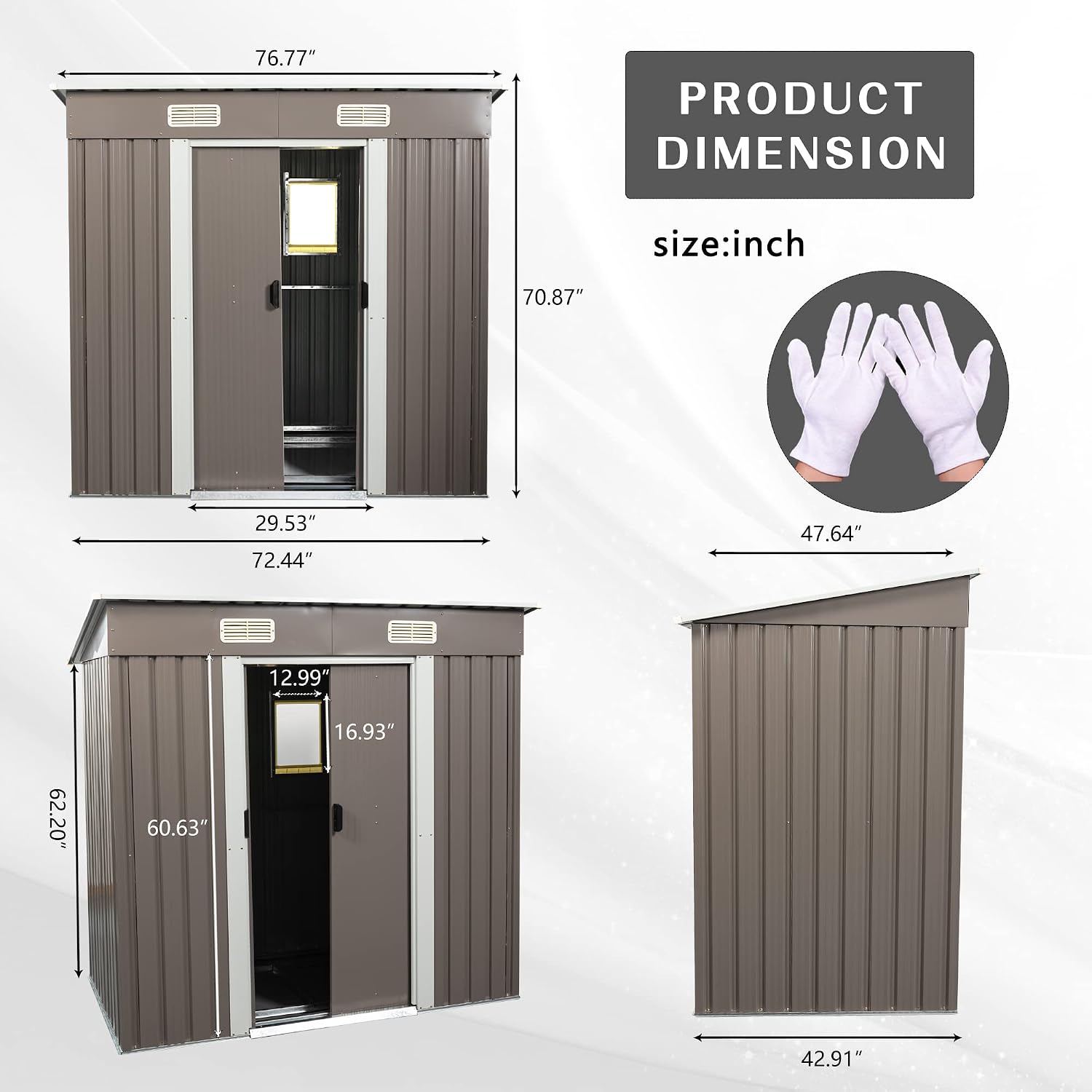 JT 6.4X4FT Outdoor Storage Shed with Metal Foundation, Sliding Doors and Window,Waterproof Tool Storage Shed for Patio Lawn Backyard (Gray-with The Window-6.4ftx4ft)