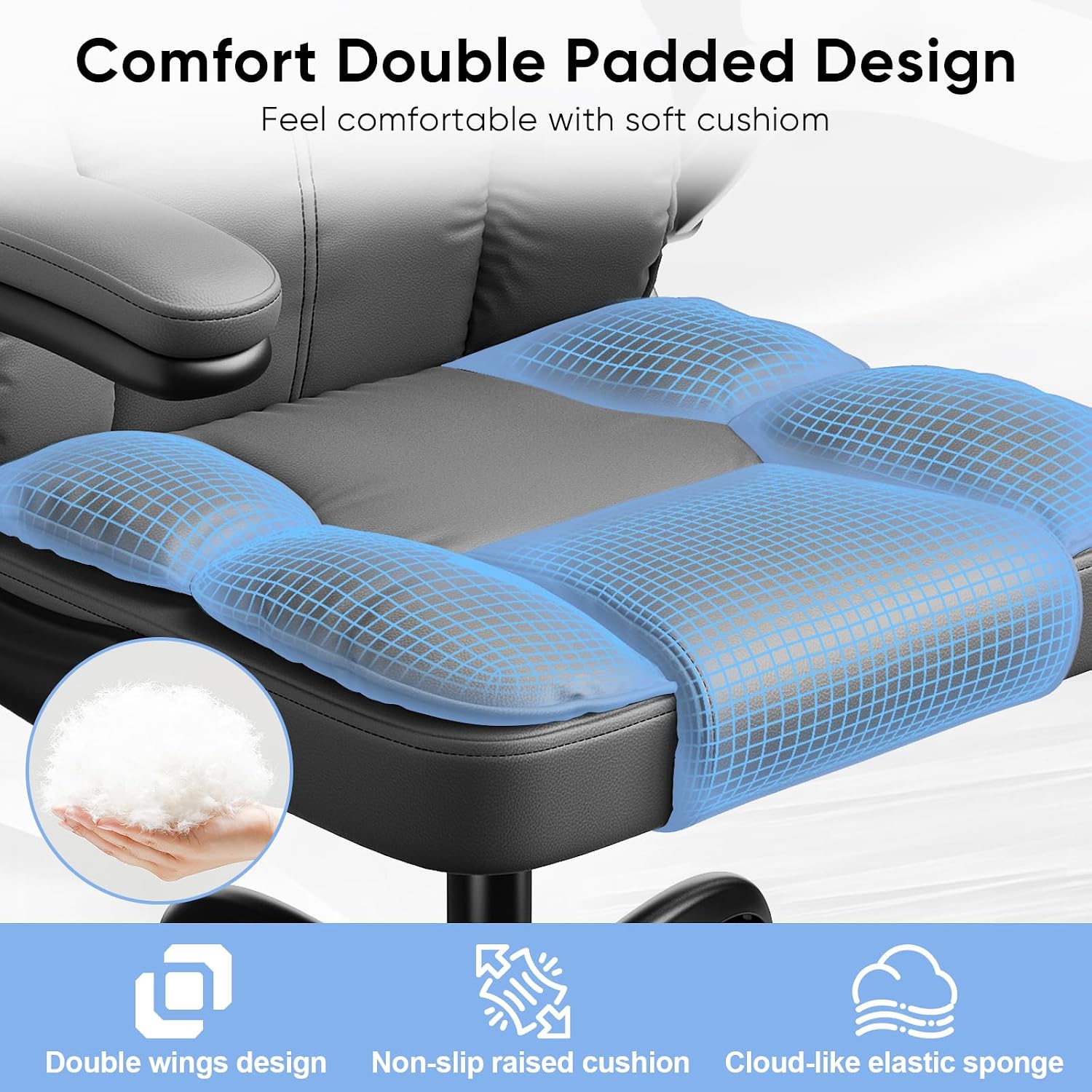 Kensaker Ergonomic Executive Office Chair with Adjustable Headrest & 90° Flip-Up Arms, High Back PU Leather Computer Desk Chair with 135° Rocking & Double Padding for Home Office Comfort, Gray