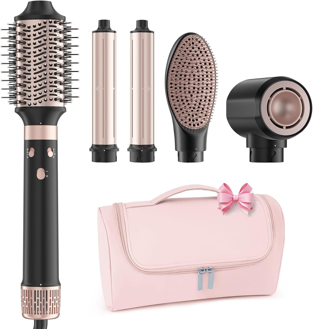 MESCOMB Dual Voltage Hot Air Styler Wrap - 5 in 1 Hair Dryer Brush,Multi Hair Styler, with Fast Drying Blow Dryer, Styling, Straightening & Volumizing-Gift for Women (Black + Pink)