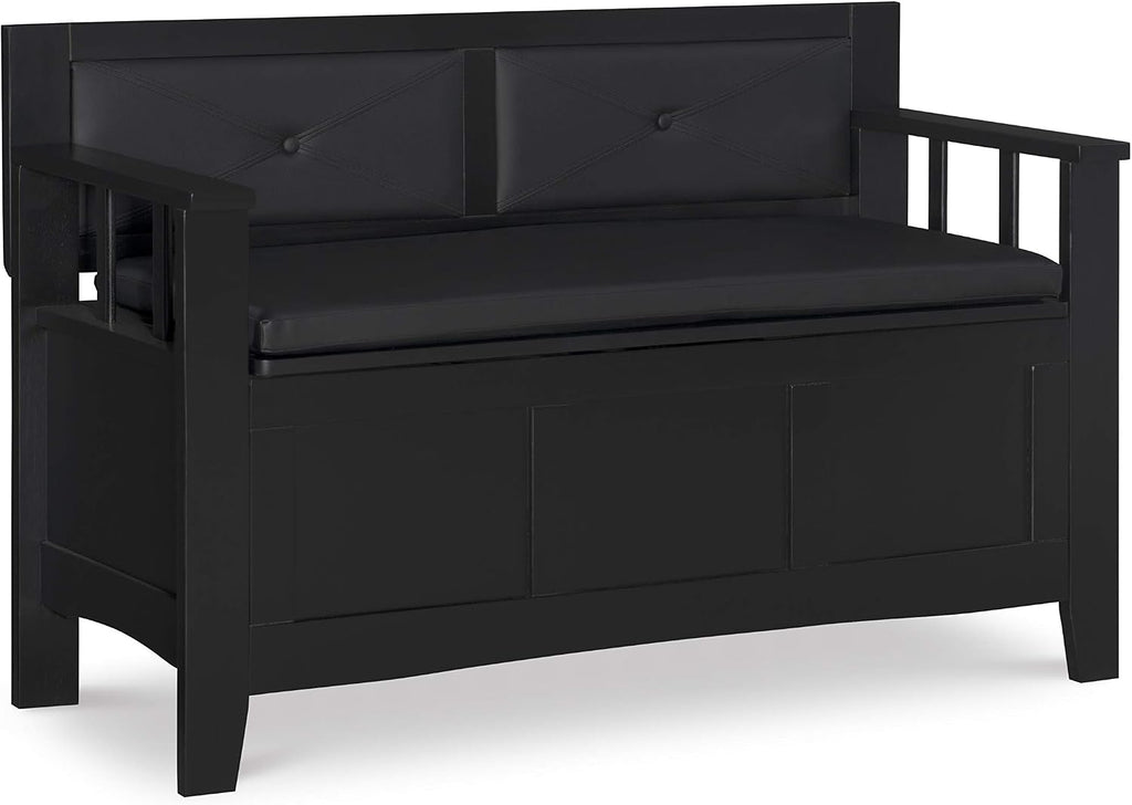 Linon Carlton Padded Bench, 44.5'W x 17'D x 30'H, Black