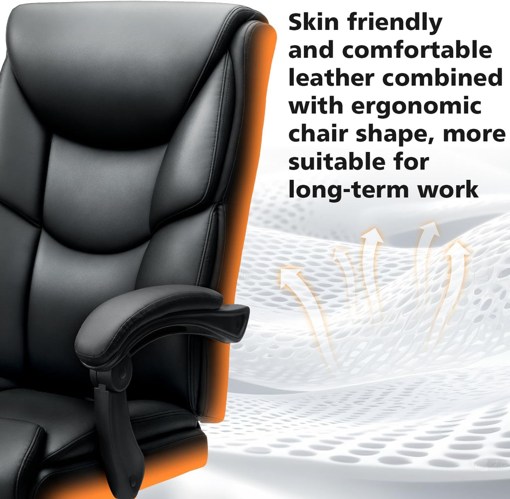 WAILOR 400lbs Office Chair with Foot Rest, Reclining Big and Tall Office Chair with Lumbar Support Spring Cushion, High Back PU Leather Computer Chair,Comfy Desk Chair for Home Office