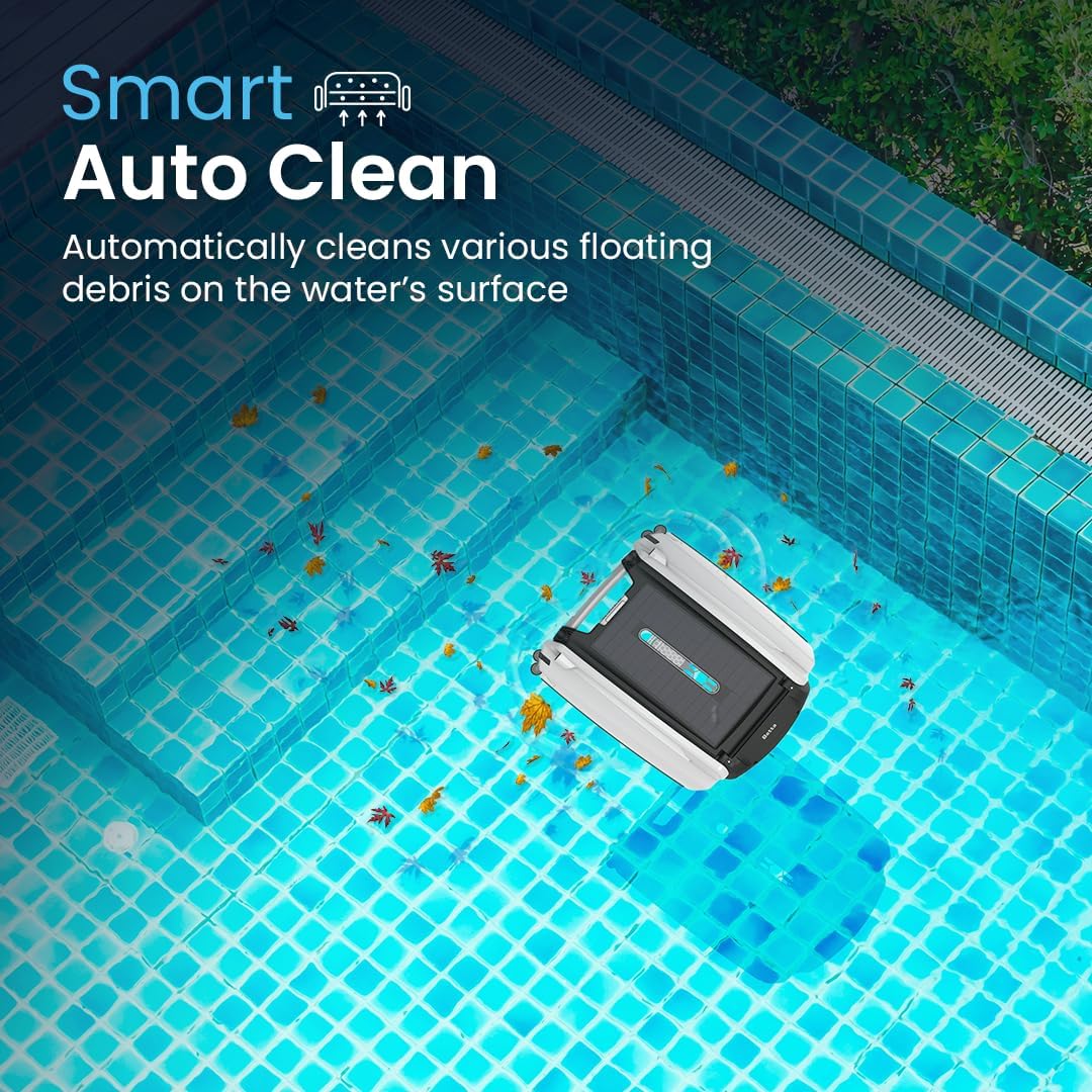 Betta SE Solar Powered Automatic Robotic Pool Surface Skimmer Cleaner with 24/7 Continuous Cleaning Battery Power and Re-Engineered Twin Salt Chlorine Tolerant Motors (White)