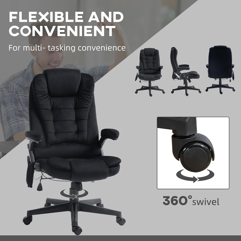 Vinsetto 6 Point Vibrating Massage Office Chair with Heat, Linen High Back Executive Office Chair with Reclining Backrest, Padded Armrests and Remote, Black