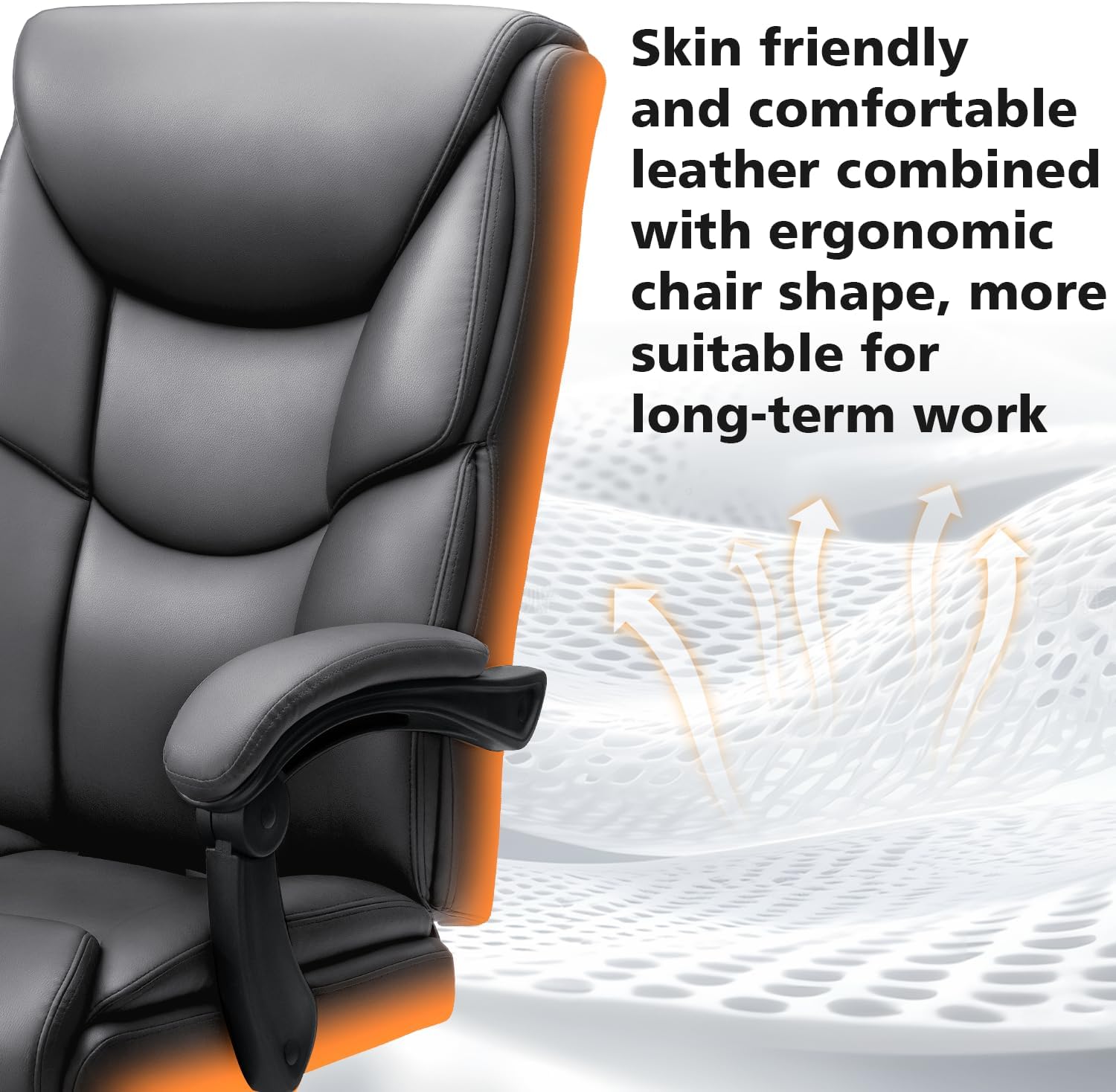 WAILOR 400lbs Office Chair with Foot Rest, Reclining Big and Tall Office Chair with Lumbar Support, High Back PU Leather Computer Chair,Comfy Desk Chair for Home Office (Gray)