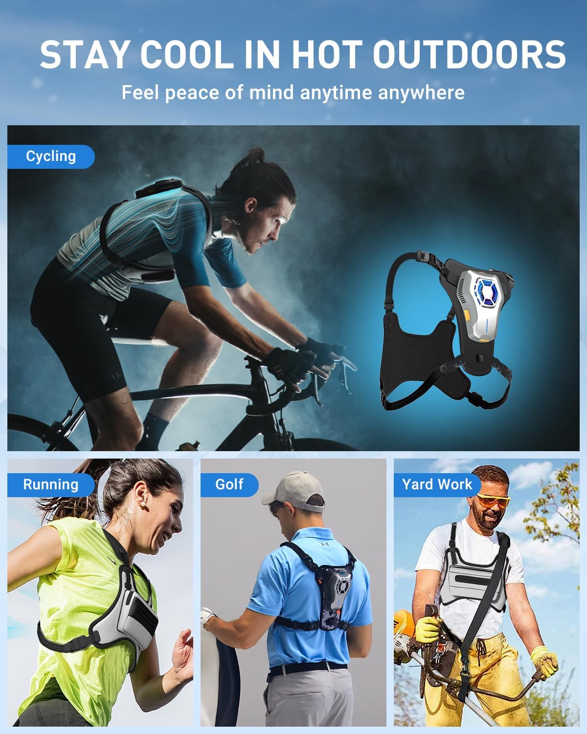 Portable Wearable Fan Rechargeable, Lightweight Cooling Vest, Portable Back Air Conditioner, Cooling Clothes Perfect for Travel, Sport, Hiking (Black)
