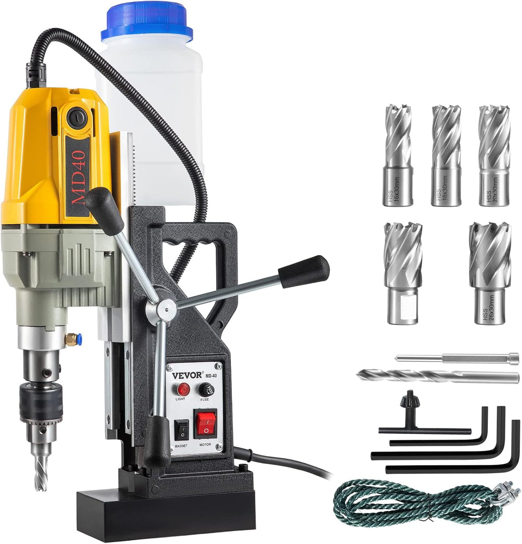 VEVOR Magnetic Drill, 1100W 1.57' Boring Diameter, 2697lbf/12000N Portable Electric Mag Drill Press with 7 Bits, 580 RPM Max Speed Drilling Machine for any Surface and Home Improvement