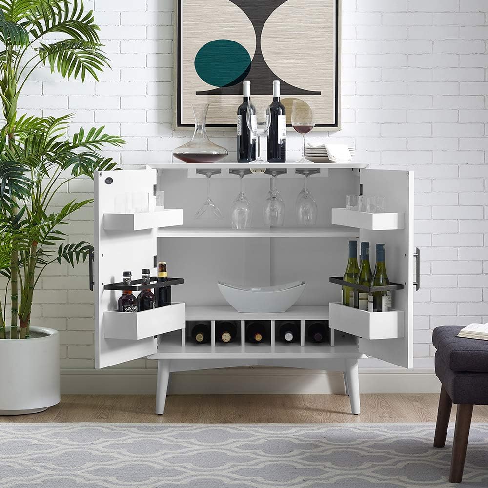Crosley Furniture Landon Bar Cabinet with Storage Shelves and Wine Rack, White