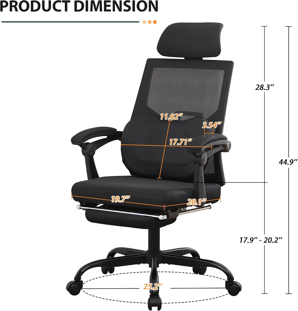 Qulomvs Ergonomic Office Chair with Massage&Heated Lumbar Support, Kneading Massage Office Chair with Foot Rest, Reclining Home Office Desk Chair Adjustable Mesh Computer Desk Chair with Wheels