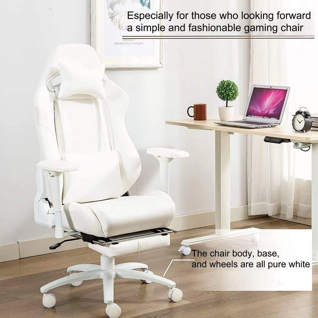 Gaming Chair for Office and Home, Footrest and Seat Height Adjustable Swivel Ergonomic Video Game Chair, Computer Chair with Headrest and Lumbar Support for Adults Big Man Women(White)
