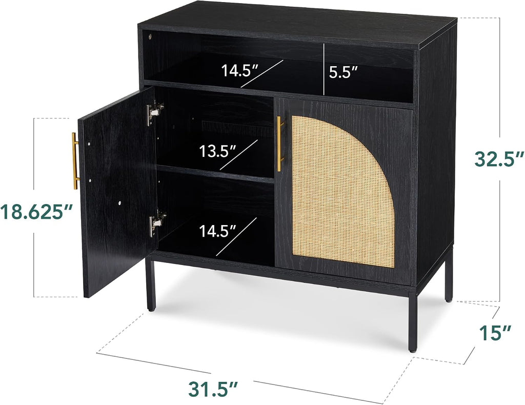 Best Choice Products Rattan Sideboard Buffet Cabinet, Entryway Table, Accent Storage Cabinet, Console Table for Hallway, Living Room, Dining Room - Black
