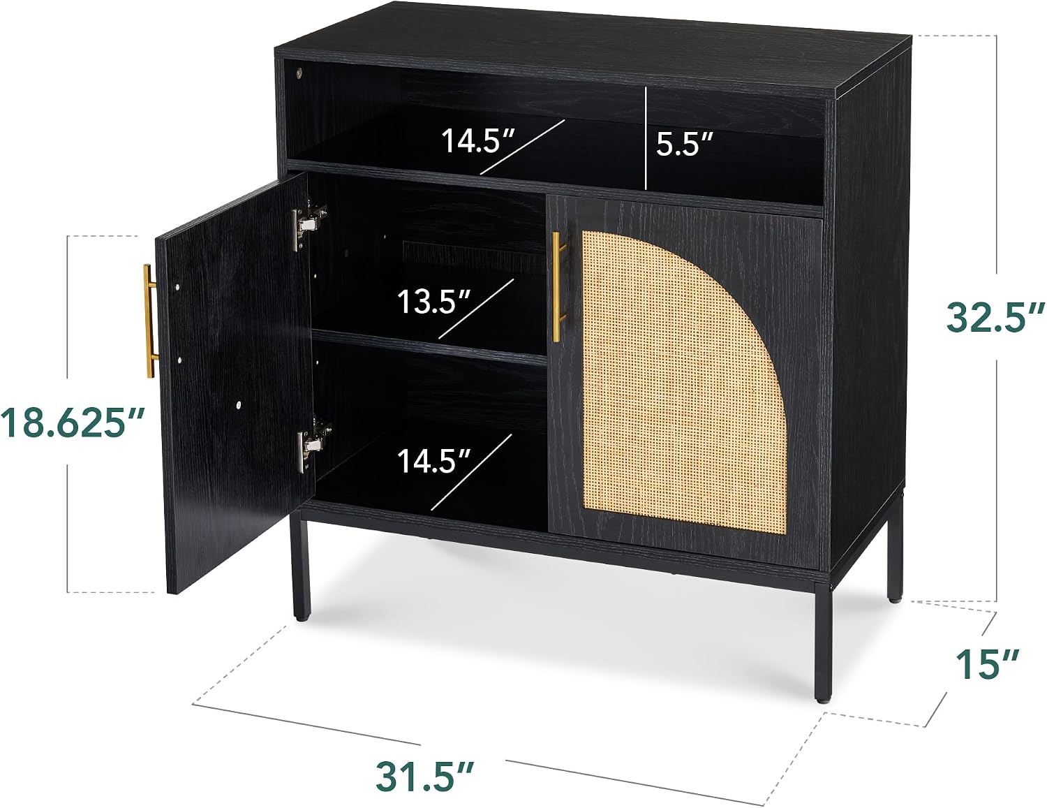 Best Choice Products Rattan Sideboard Buffet Cabinet, Entryway Table, Accent Storage Cabinet, Console Table for Hallway, Living Room, Dining Room - Black