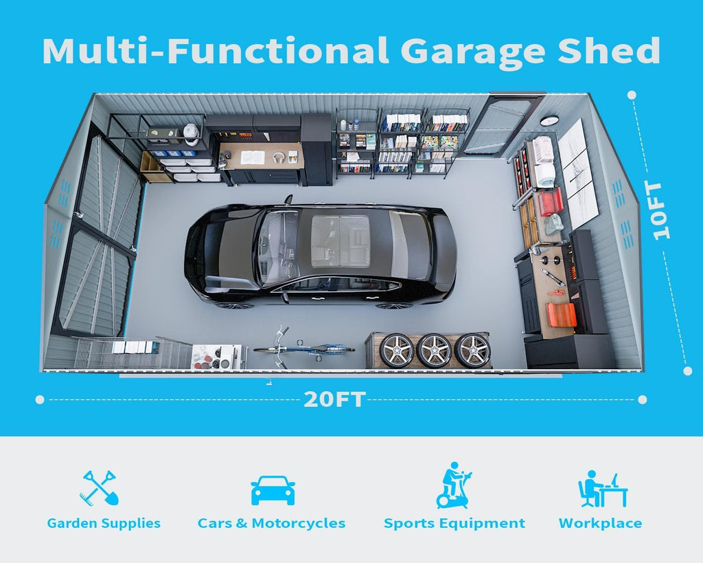 20 x 13 FT Metal Garage Shed, Large Metal Building Storage Shed with with 2 Lockable Doors&4 Air Vents, Galvanized Steel Prefab Shed Waterproof for Car, Truck, Bike, Tool, Dark Gray
