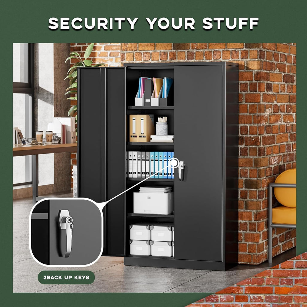 Greenvelly Metal Cabinet with Lock,72' Metal Storage Cabinet with 2 Doors and Adjustable 4 Shelves, Locking Cabinet for Home Office, Garage(36' W x 18' D)
