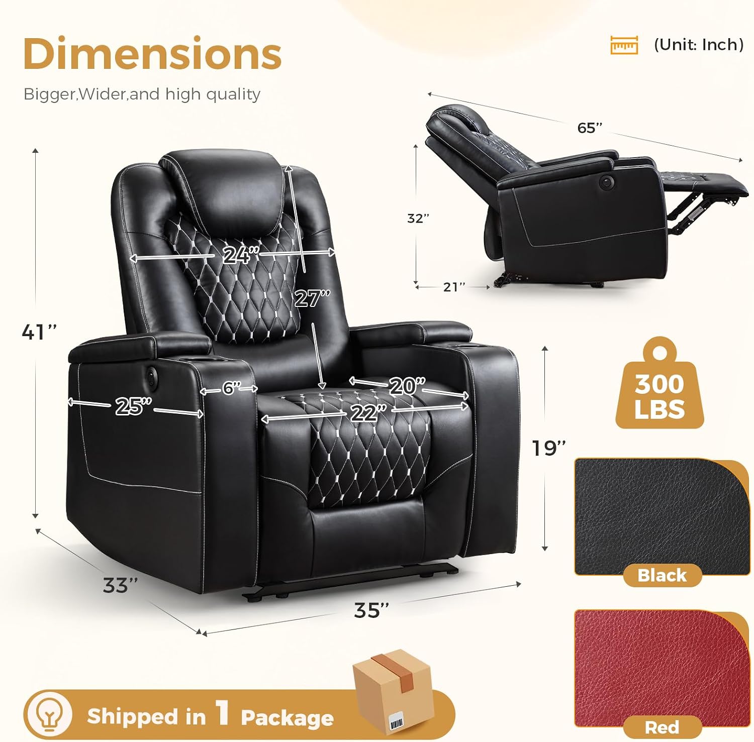 ANJ Power Recliner Chair with USB Ports and Cup Holders - Overstuffed Electric Home Theater Seating PU Leather Reclining Furniture with Hidden Arm Storage, Easy to Clean (Set of 2, Black)