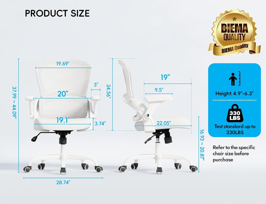 TRALT Office Chair - Ergonomic Office Chair with Back Support, Home Office Desk Chairs, Comfy Desk Chair, Computer Chair, 330lbs Wide Seat Big and Tall Office Chairs for Gamers(White)