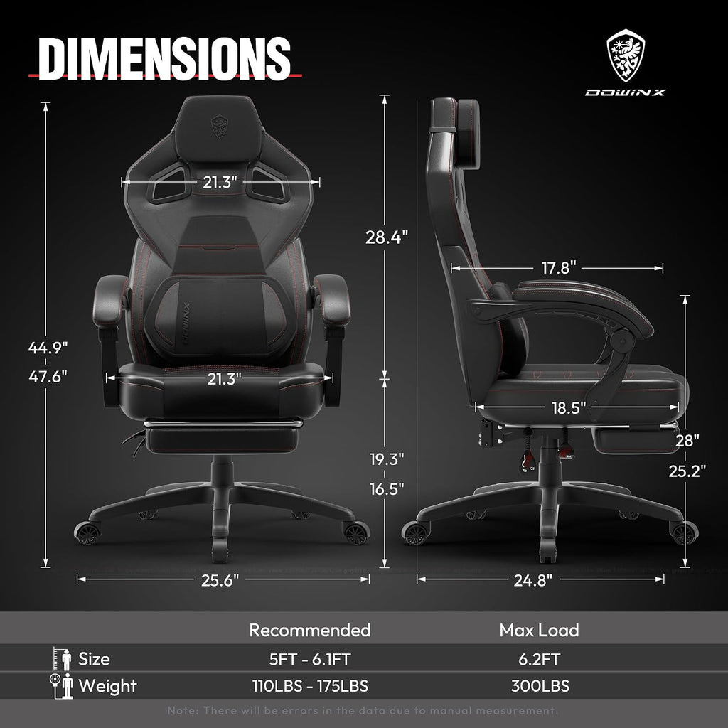 Dowinx Fabric Gaming Chair with Footrest, 350lb Big and Tall Gamer Chair, Wide Seat Ergonomic Computer Chair with Lumbar Massage Support, Wide Back Office Chair for Heavy People, Black