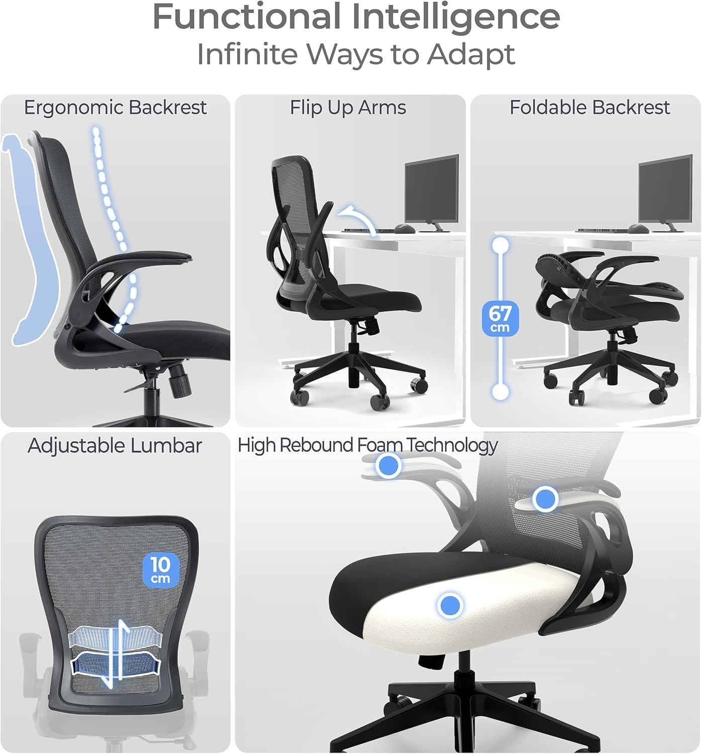 Tervo Model U Folding Office Chair Ergonomic Mesh Computer Chair for Small Room Adults Kids