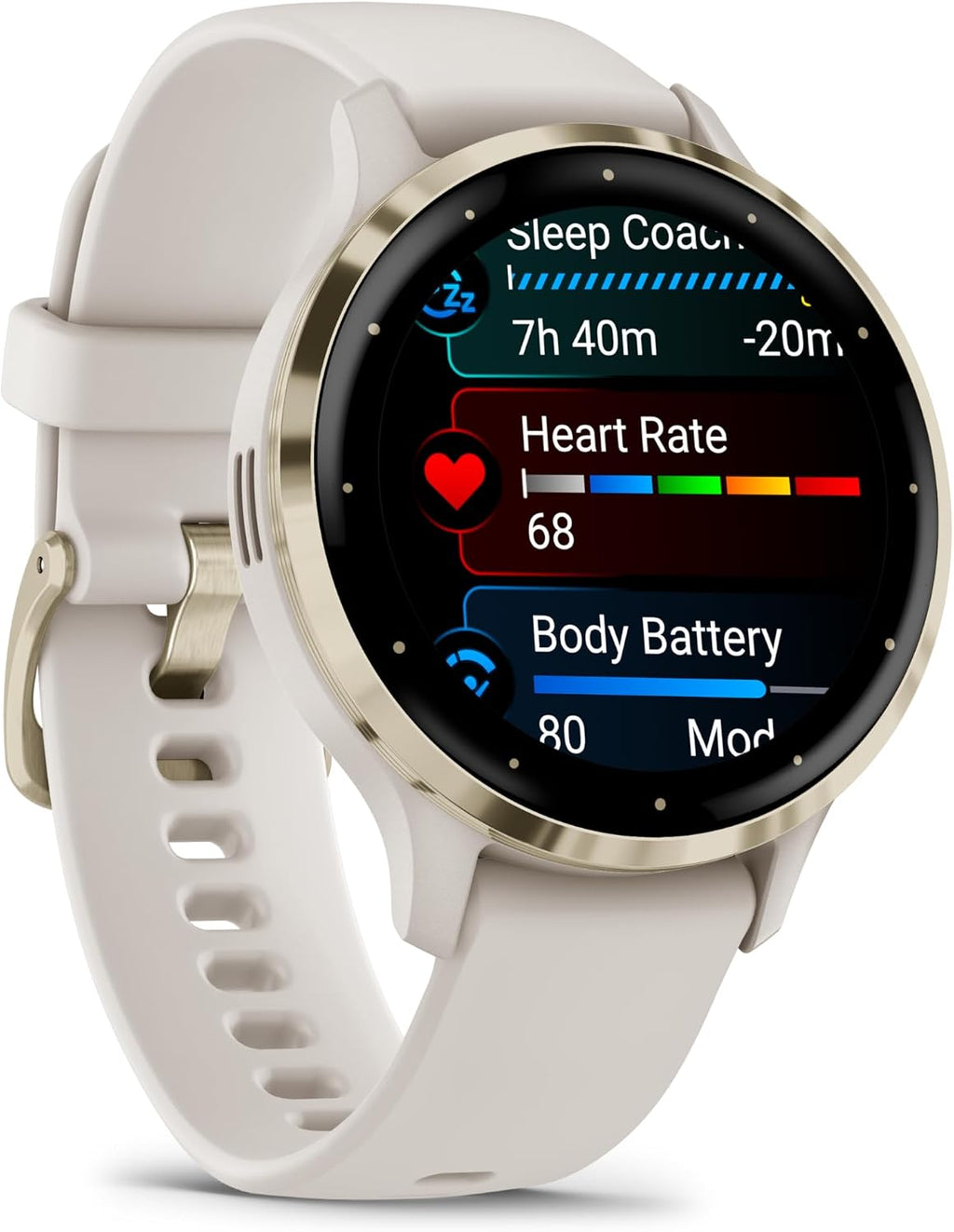 Garmin Venu 3S Advanced Fitness and Health Tracker Smartwatch Soft Gold Stainless Steel Bezel with Ivory Case and 41MM Silicone Band 1.2 Inch AMOLED Touch Screen Display, Bundle with Accessories
