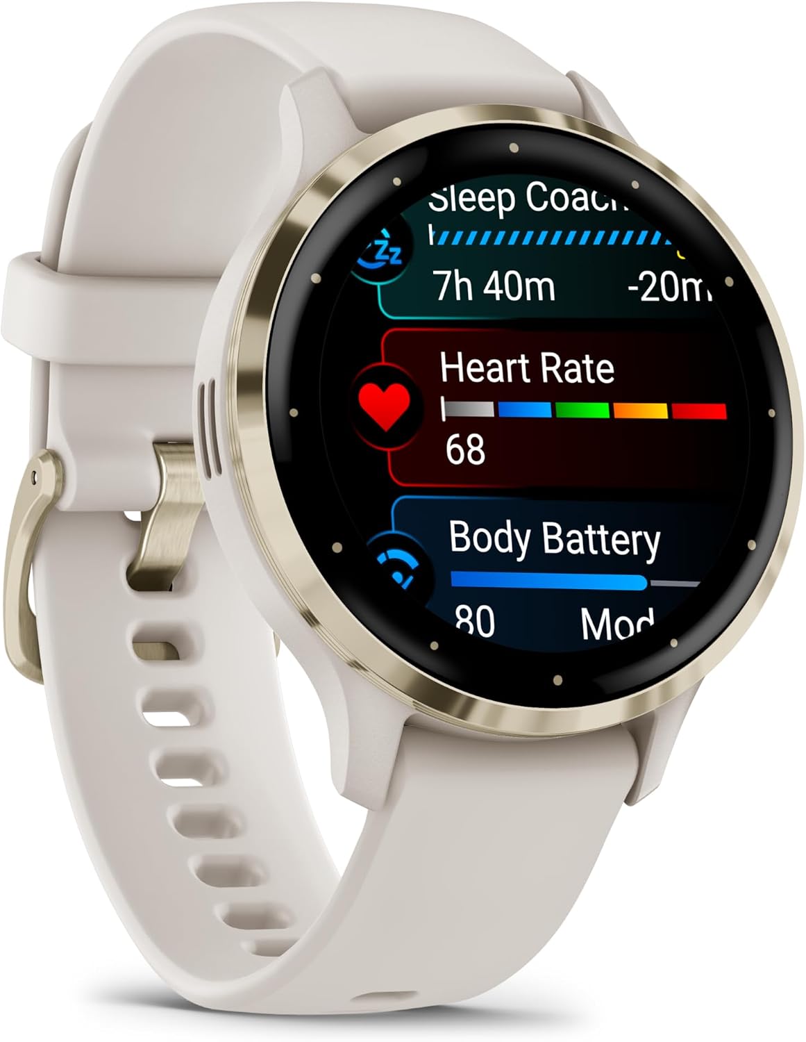Garmin Venu 3S Advanced Fitness and Health Tracker Smartwatch Soft Gold Stainless Steel Bezel with Ivory Case and 41MM Silicone Band 1.2 Inch AMOLED Touch Screen Display, Bundle with Accessories