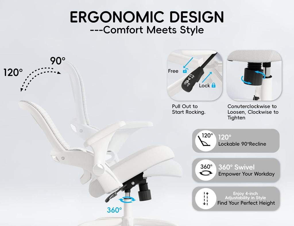 TRALT Office Chair - Ergonomic Office Chair with Back Support, Home Office Desk Chairs, Comfy Desk Chair, Computer Chair, 330lbs Wide Seat Big and Tall Office Chairs for Gamers(White)