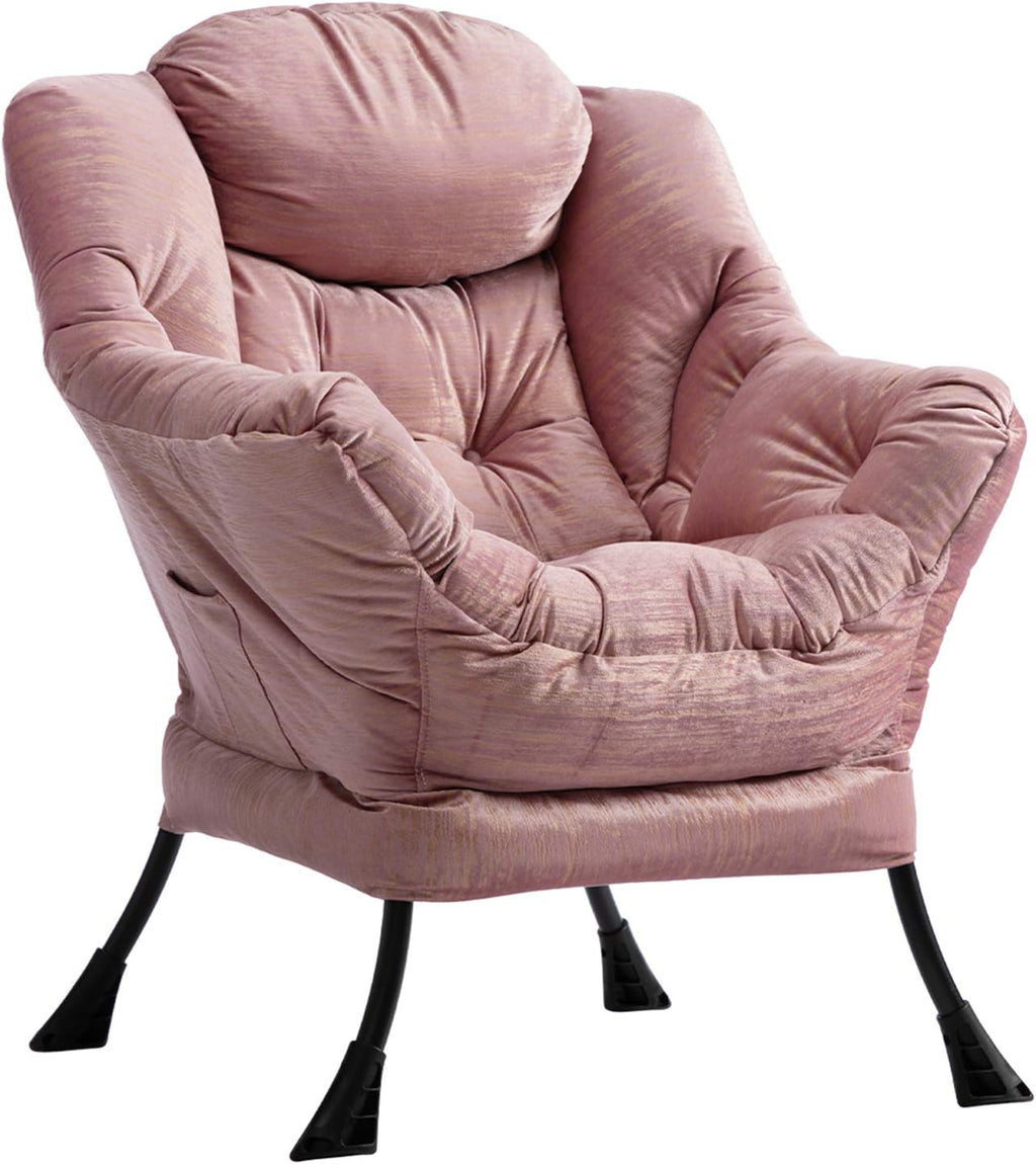 HollyHOME Lazy Chair with Armrest and Side Pocket, Comfy Accent Lounge Chair,Leisure Sofa Armchair for Living Room, Bedroom, Dorm, or Small Spaces, Oversized Reading Sofa Chair,Velvet Gilding Pink