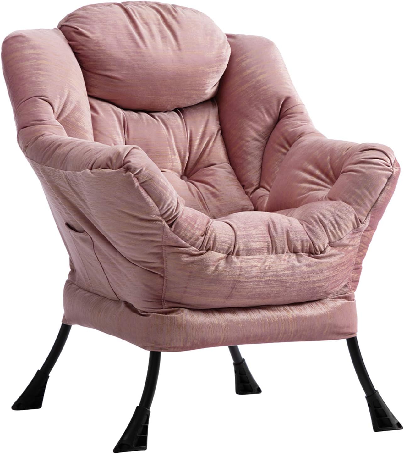HollyHOME Lazy Chair with Armrest and Side Pocket, Comfy Accent Lounge Chair,Leisure Sofa Armchair for Living Room, Bedroom, Dorm, or Small Spaces, Oversized Reading Sofa Chair,Velvet Gilding Pink