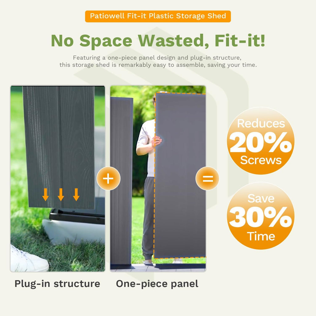 Patiowell 4 x 4 FT Plastic Outdoor Storage Shed with Floor, Garden Tool Shed with Two Windows and Single Lockable Door for Garden, Backyard, Lawn, Easy to Install, Light Grey