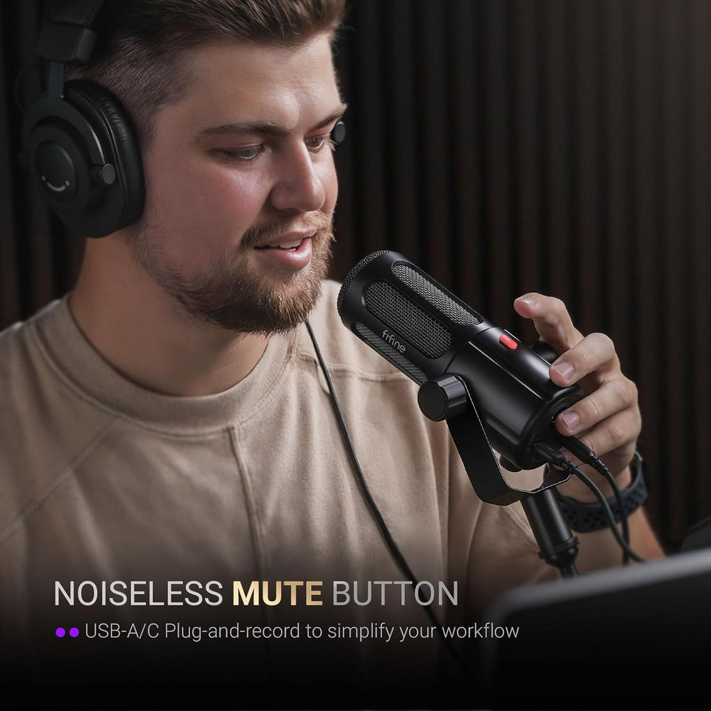 FIFINE Podcast Microphone, USB/XLR Vocal Dynamic Microphone for Streaming, Recording, Broadcast, Content Creator, Studio Microphone for PC with Mute Button, Headphone Monitoring-AmpliTank TANK6