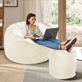 Memory Foam Bean Bag Chair, Oversized Sofa for Adults, Teens & Kids, Removable Velvet Cover, Ultra Comfortable for Gaming, Bedroom, Living Room, or Dorm(Beige, 4ft w/Footstool)