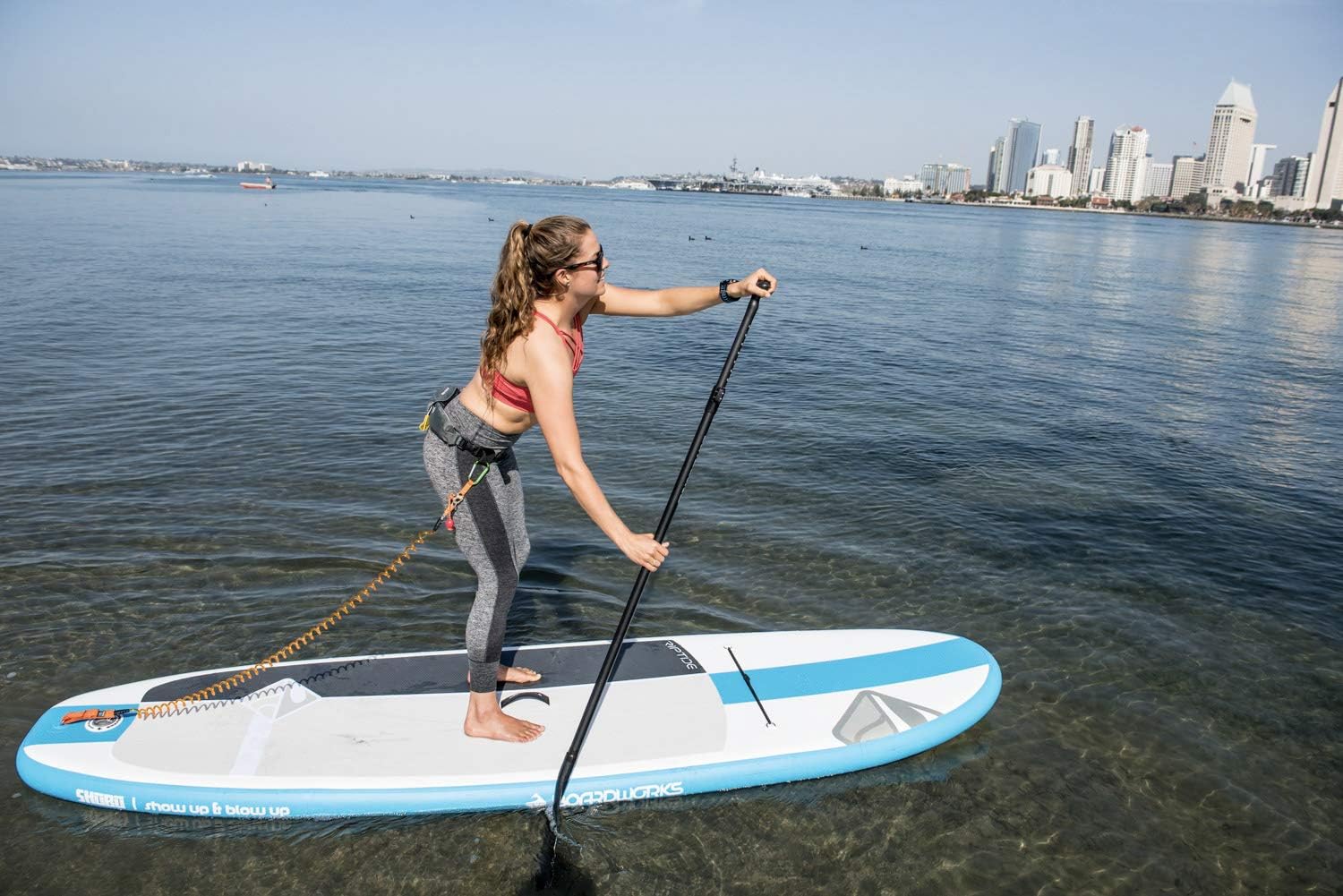 Boardworks SHUBU Riptide Inflatable Stand-Up Paddle Board (iSUP) | SUP Package Includes Three Piece Paddle, Carry Bag and Pump (SUP) Complete Kit | 10'6', Blue/White/Grey