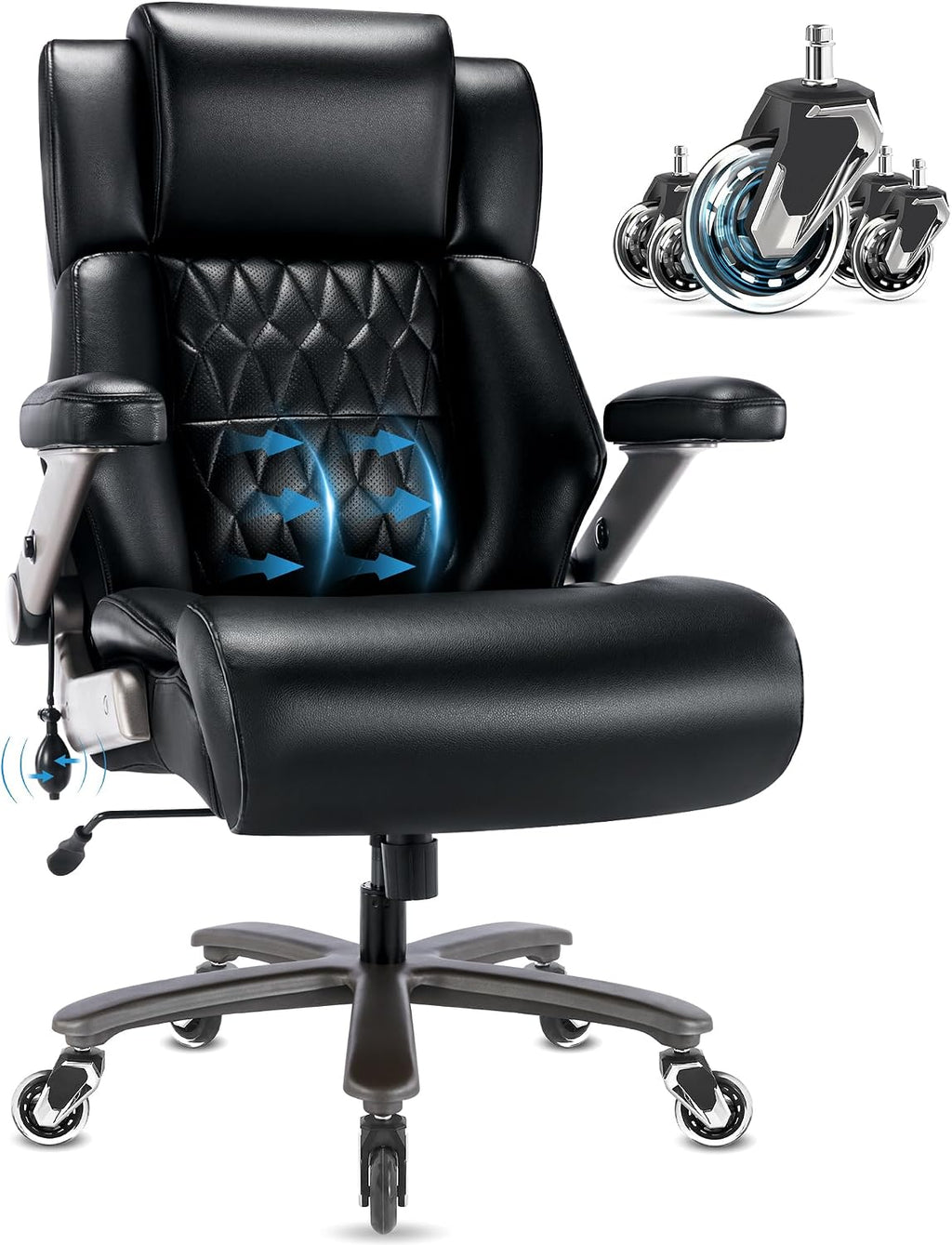 Big and Tall 700lbs Office Chair - Adjustable Lumbar Support 3D Flip Arms Heavy Duty Metal Base&Wheels, High Back Large Executive Computer Desk Chair, Thick Padded Ergonomic Design for Back Pain