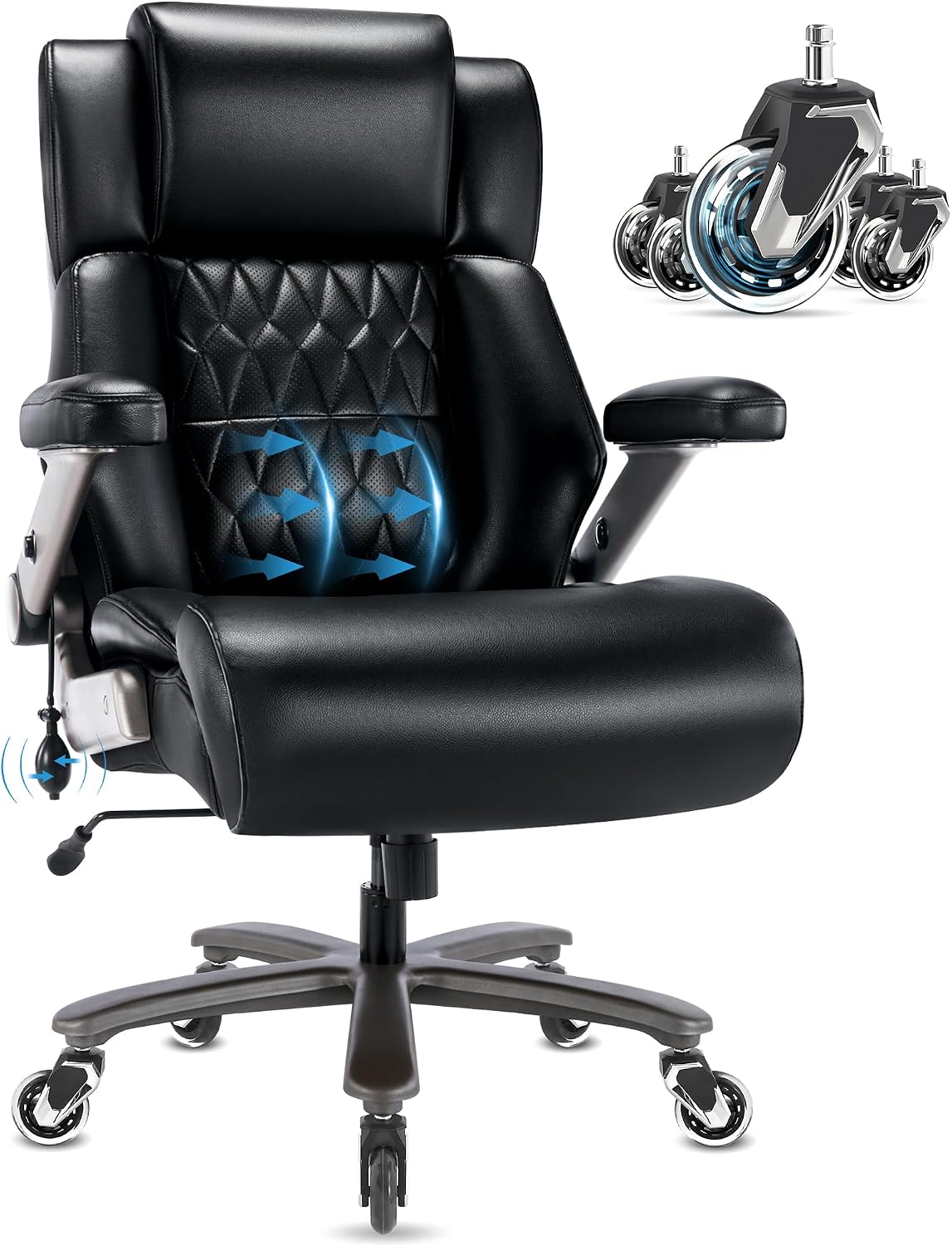 Big and Tall 700lbs Office Chair - Adjustable Lumbar Support 3D Flip Arms Heavy Duty Metal Base&Wheels, High Back Large Executive Computer Desk Chair, Thick Padded Ergonomic Design for Back Pain
