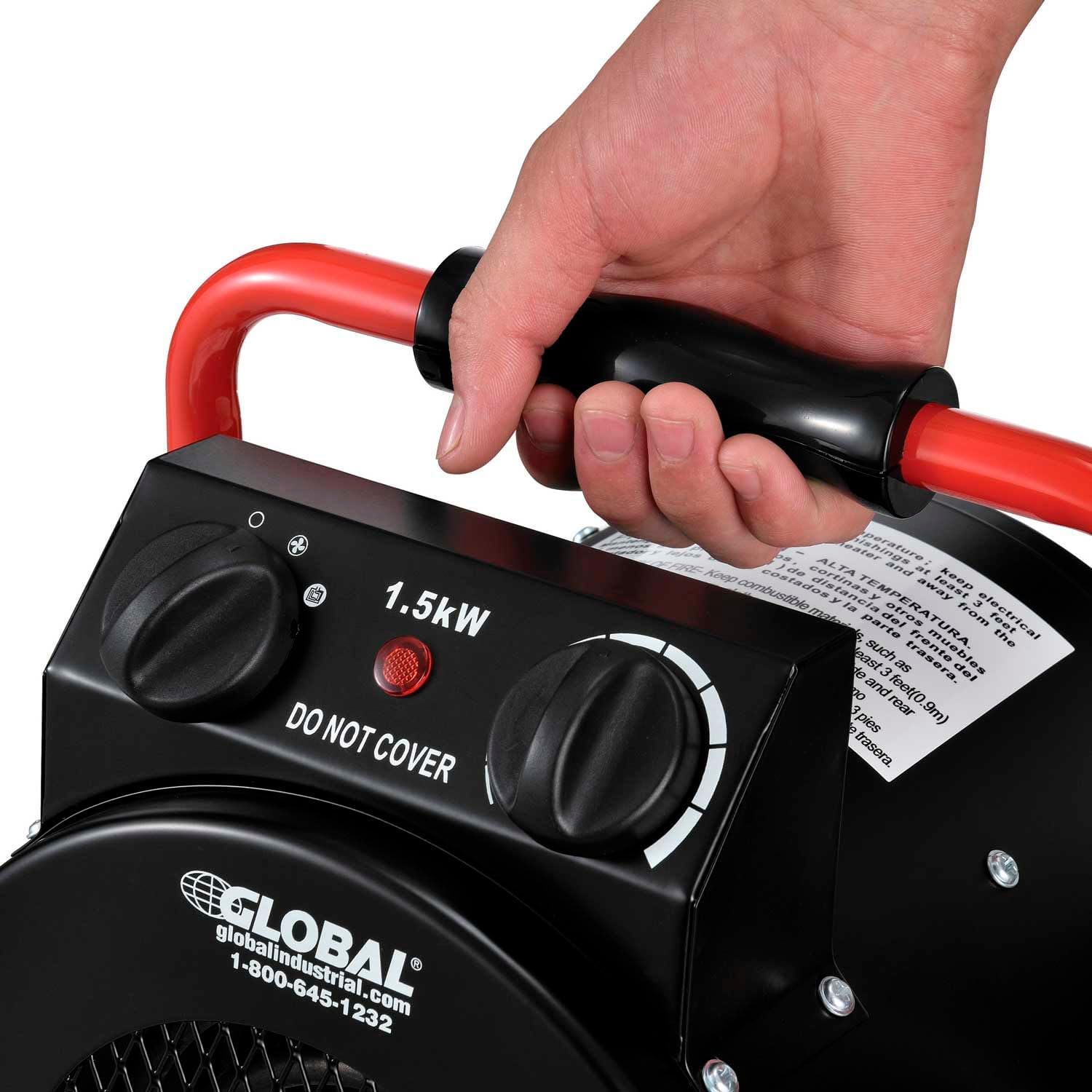 Global Industrial Portable Electric Space Heater With Built-in Thermostat and Ergonomic Handle, 5120 BTUs, 1500 Watt, 120V, For Small Spaces, Garages & More