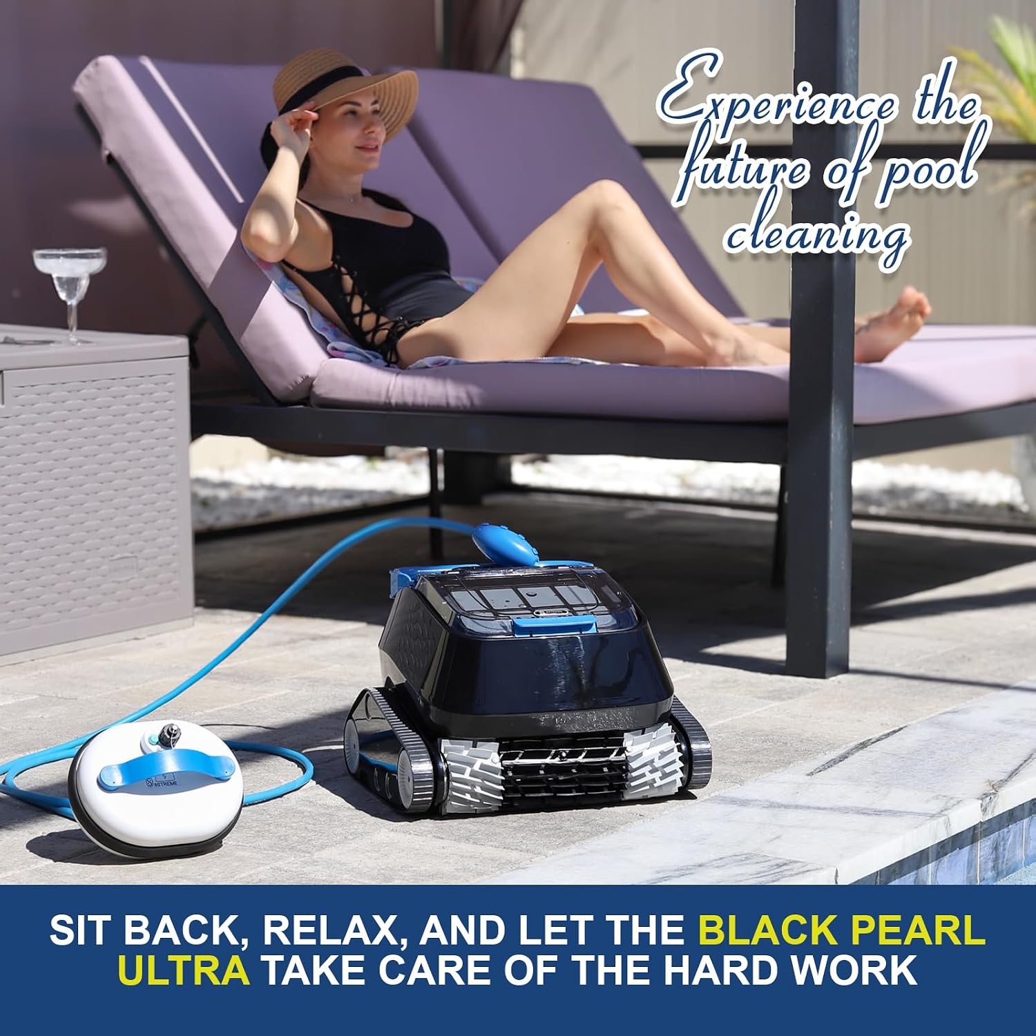 8streme Black Pearl Ultra Robotic Pool Cleaner – Battery-Powered Inground Vacuum for Pools Up to 10 Ft Deep – Wall Climber – 150 Min Runtime – 7 Quart Top Load Filter – 2-Year Warranty