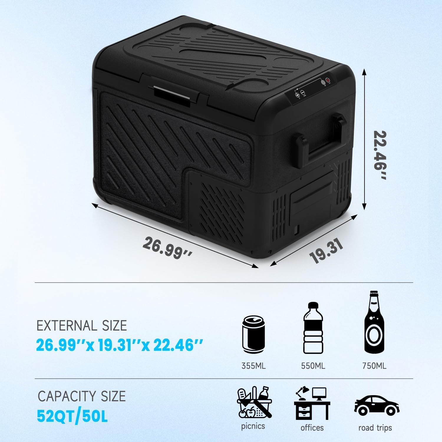 AS 50L/45QT Car Refrigerator, 12 Volt Portable Freezer Fridge, Car Compressor Refrigerator with 12/24V DC & 110-240V AC for Truck, RV, Boat, Camping and Travel