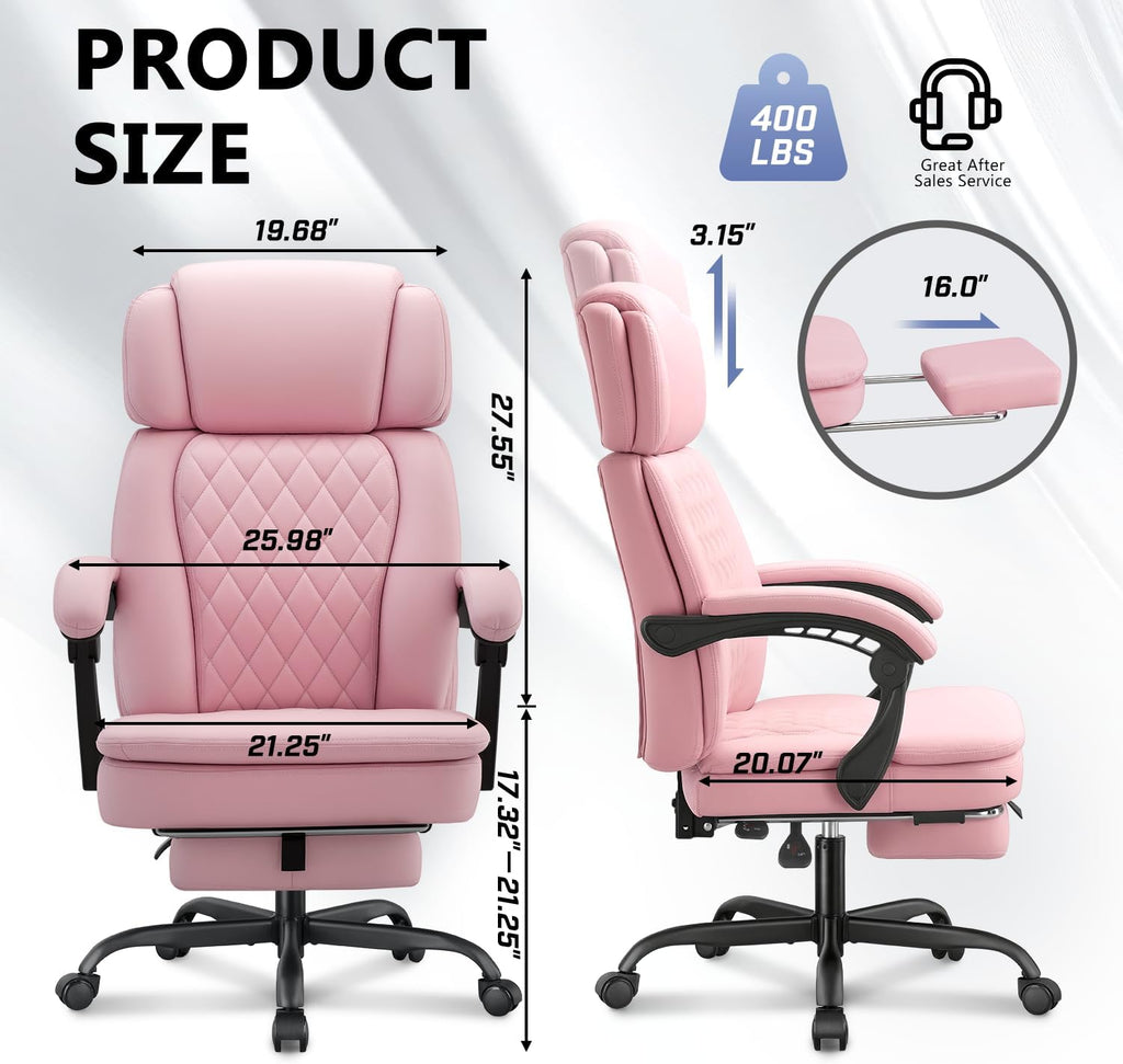 400lbs Executive Office Chair with Foot Rest for Heavy People, Ergonomic Big and Tall Desk Chair with Adjustable Headrest, High Back PU Leather Comfy Heavy Duty Computer Chair with Spring Cushion