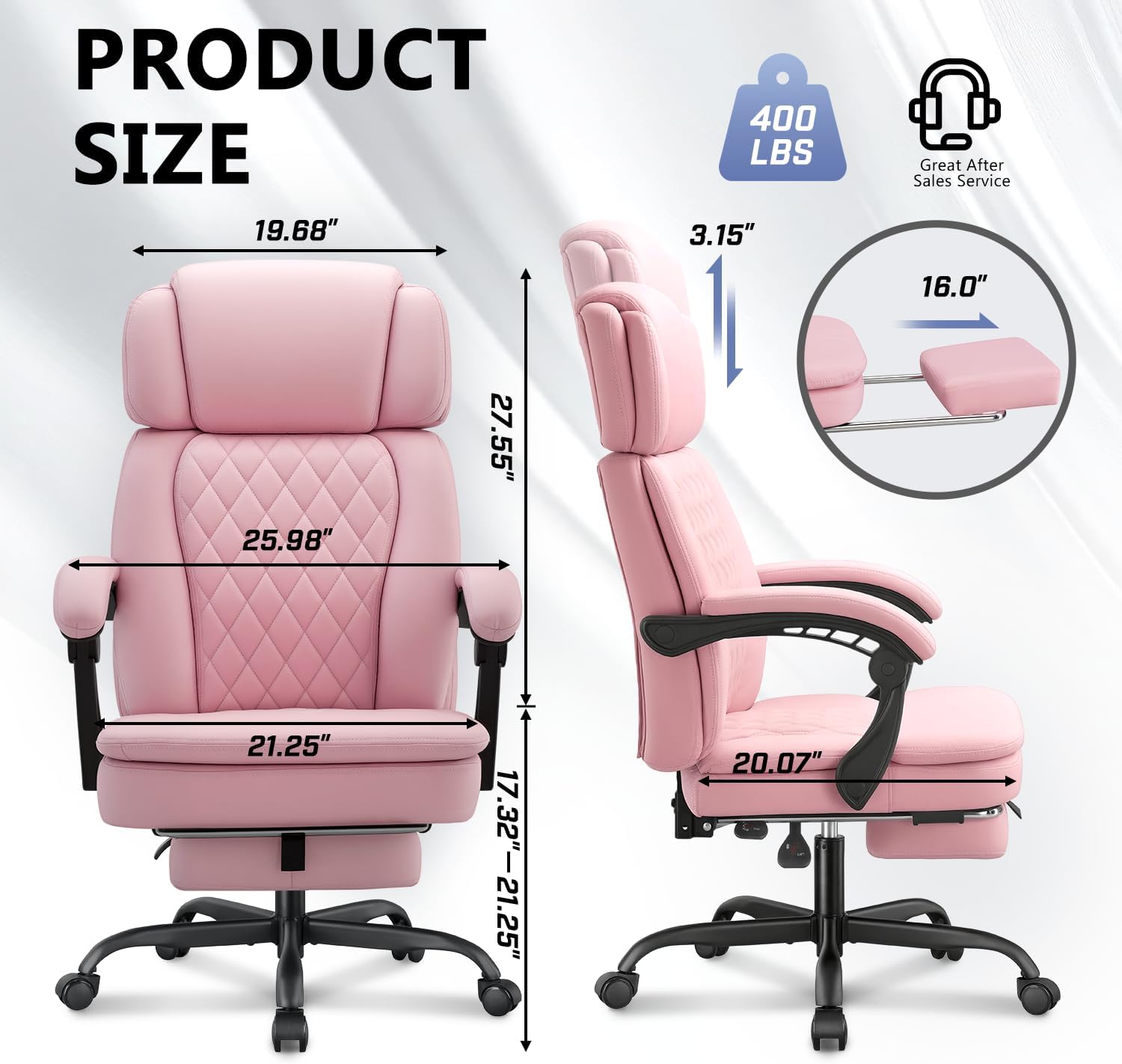 400lbs Executive Office Chair with Foot Rest for Heavy People, Ergonomic Big and Tall Desk Chair with Adjustable Headrest, High Back PU Leather Comfy Heavy Duty Computer Chair with Spring Cushion