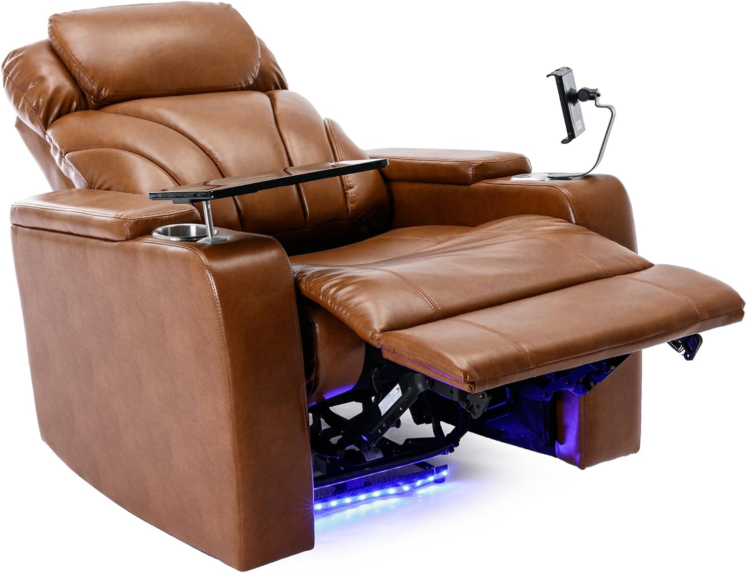 Merax Power Motion Recliner with USB Charging Port and Hidden Arm Storage, Home Theater Seating with Convenient Cup Holder Design,and Stereo(Light Brown)