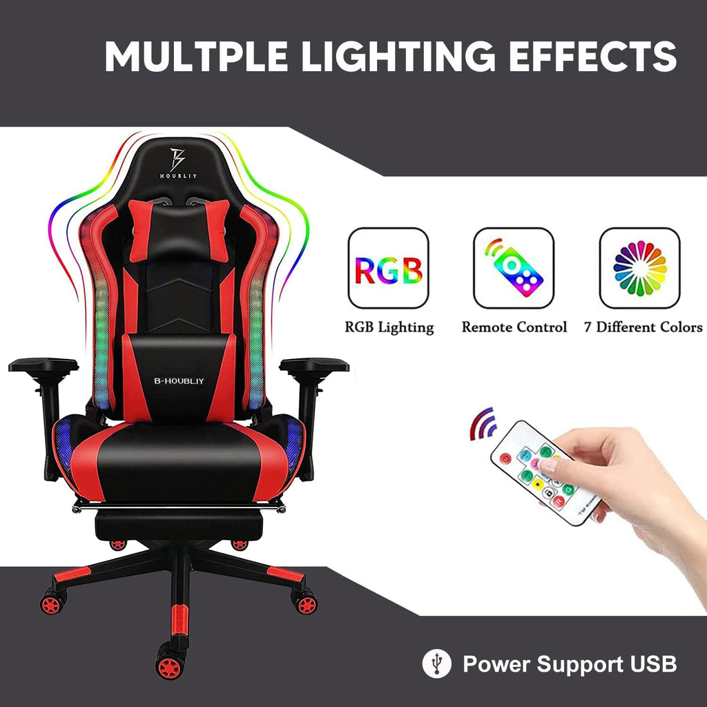 Ergonomic Massage Gaming Chair with Speakers and RGB Lights, PU Leather Computer Office Chair with Footrest, High Back Recliner Chair 360° Swivel Height Adjustment Music Video Game Chair,Black