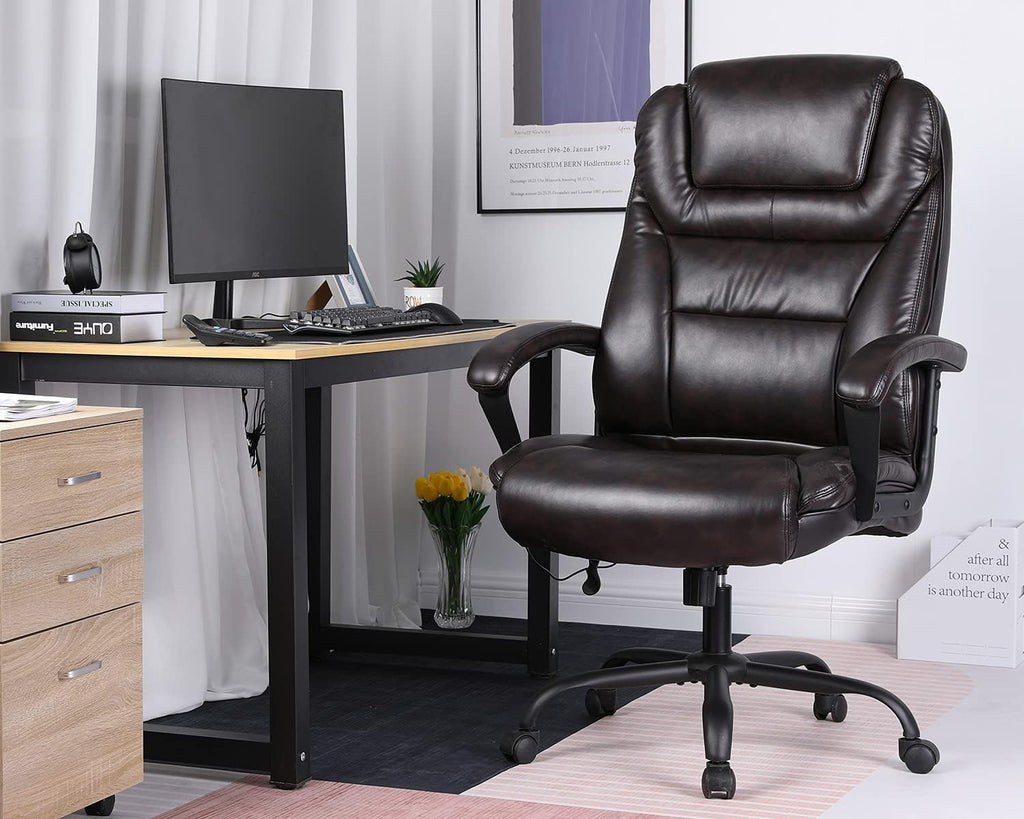 Big and Tall 500lbs Wide Seat Ergonomic Desk Chair with Lumbar Support Arms Headrest Massage Office Chair Rolling Swivel PU Leather Task Computer Chair for Adults(Brown)