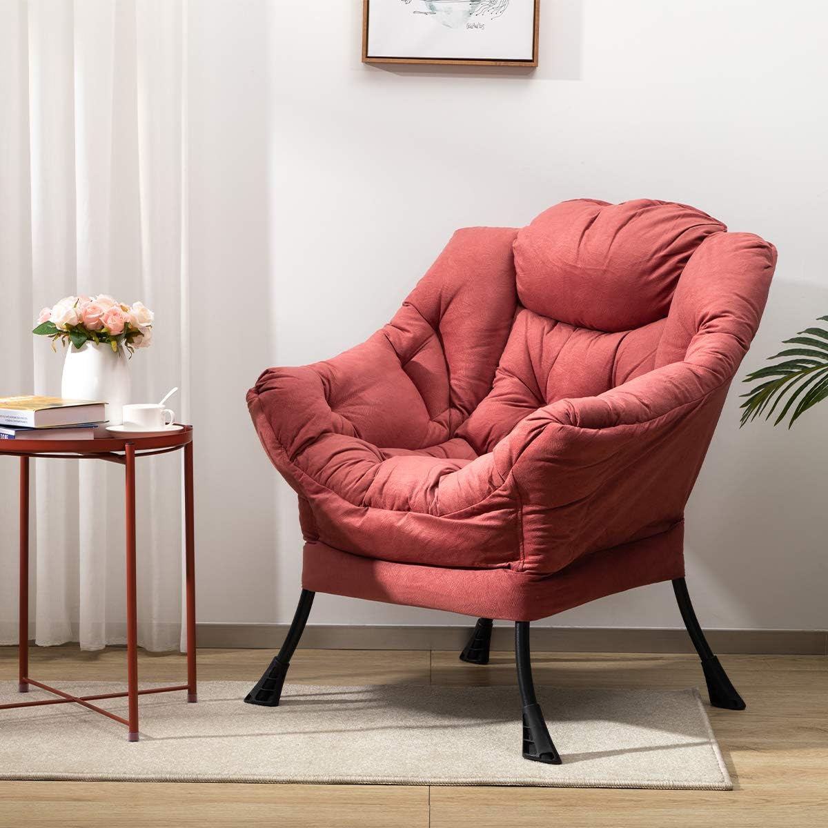 HollyHOME Lazy Chair with Armrest and Side Pocket, Comfy Accent Lounge Chair,Leisure Sofa Armchair for Living Room, Bedroom, Dorm, or Small Spaces, Oversized Reading Sofa Chair, Textured Brick Red