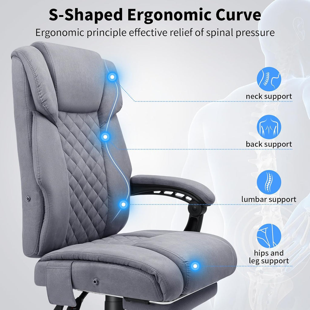 HOFFREE Heated Office Chair Massage Office Chair with Heat 400lbs Executive Reclining Home Desk Chair with Footrest,Linkage Armrests for Heavy People(Grey)